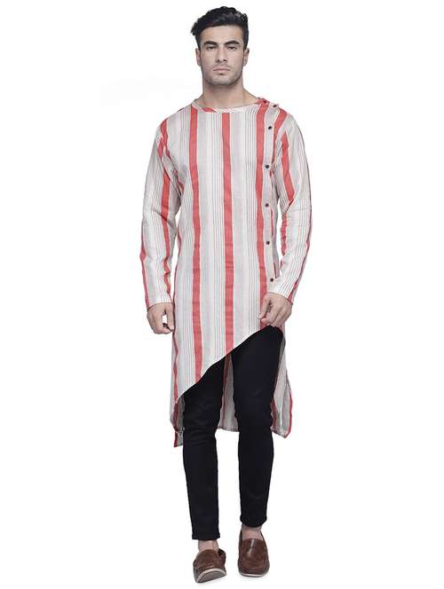 pink striped asymmetric kurta - 16938509 -  Standard Image - 0