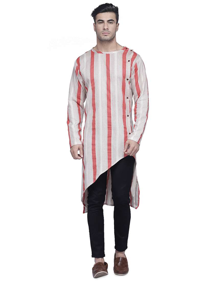 pink striped asymmetric kurta - 16938509 -  Zoom Image - 0