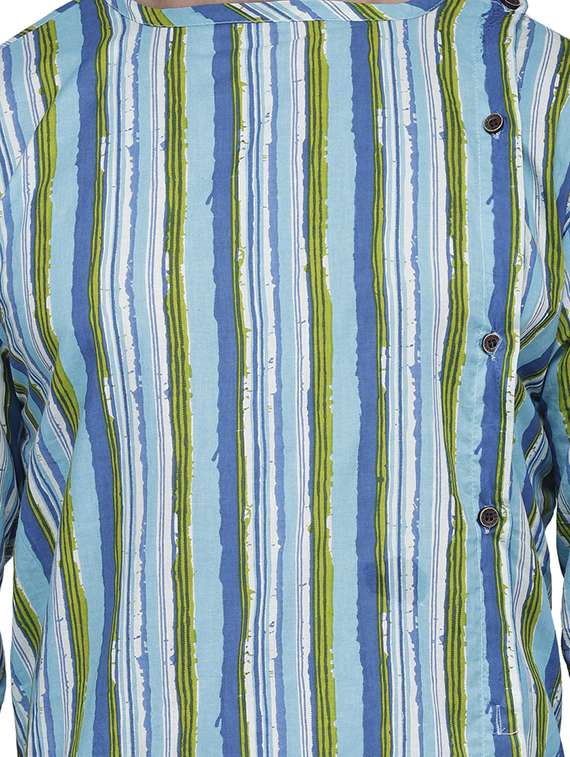 blue striped asymmetric kurta - 16938510 - Standard Image - 3
