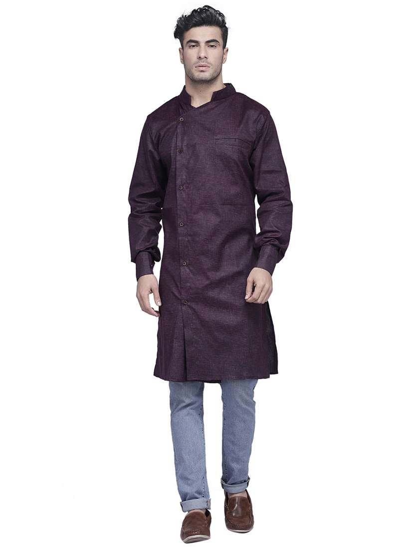 purple solid asymmetric kurta