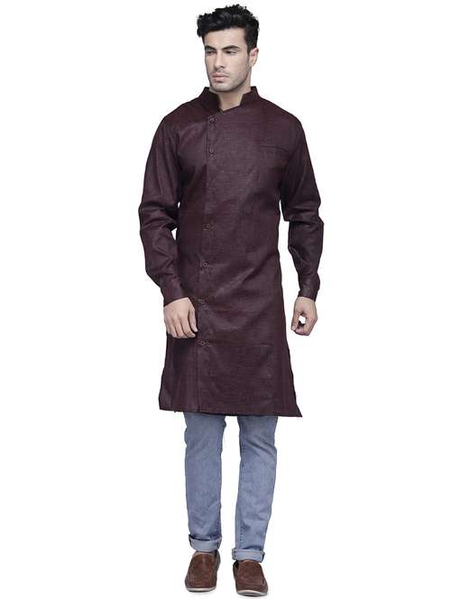 purple solid long kurta - 16938518 - Standard Image - 0