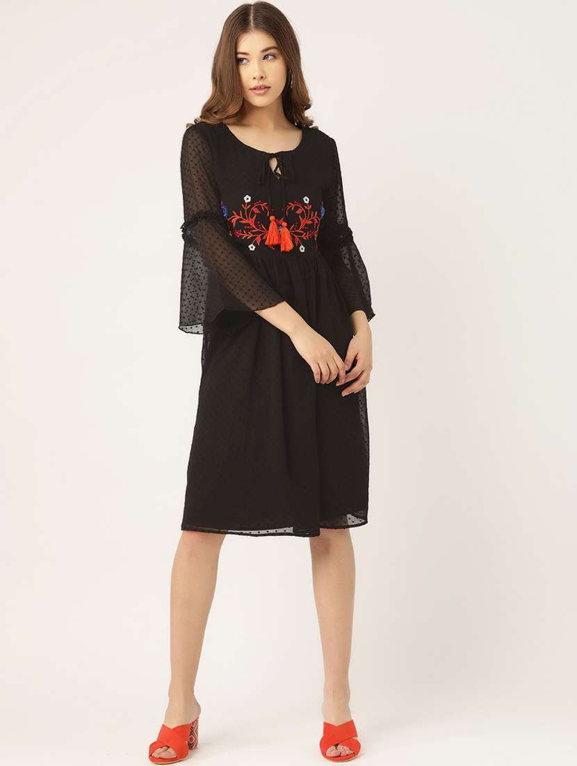 bell sleeves dobby a-line dress 