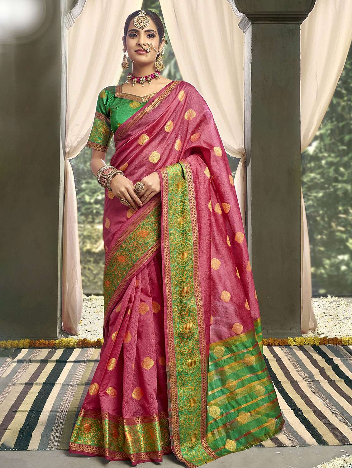 bordered woven saree with blouse