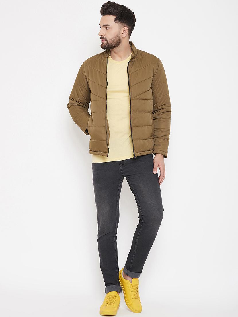 brown solid quilted jacket - 16941151 - Standard Image - 3