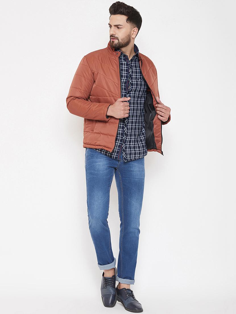 orange solid quilted jacket - 16941152 - Standard Image - 3
