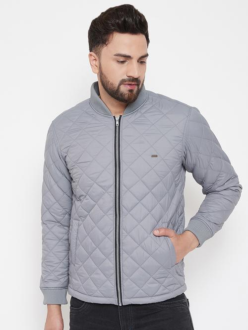 grey solid quilted jacket - 16941153 -  Standard Image - 0