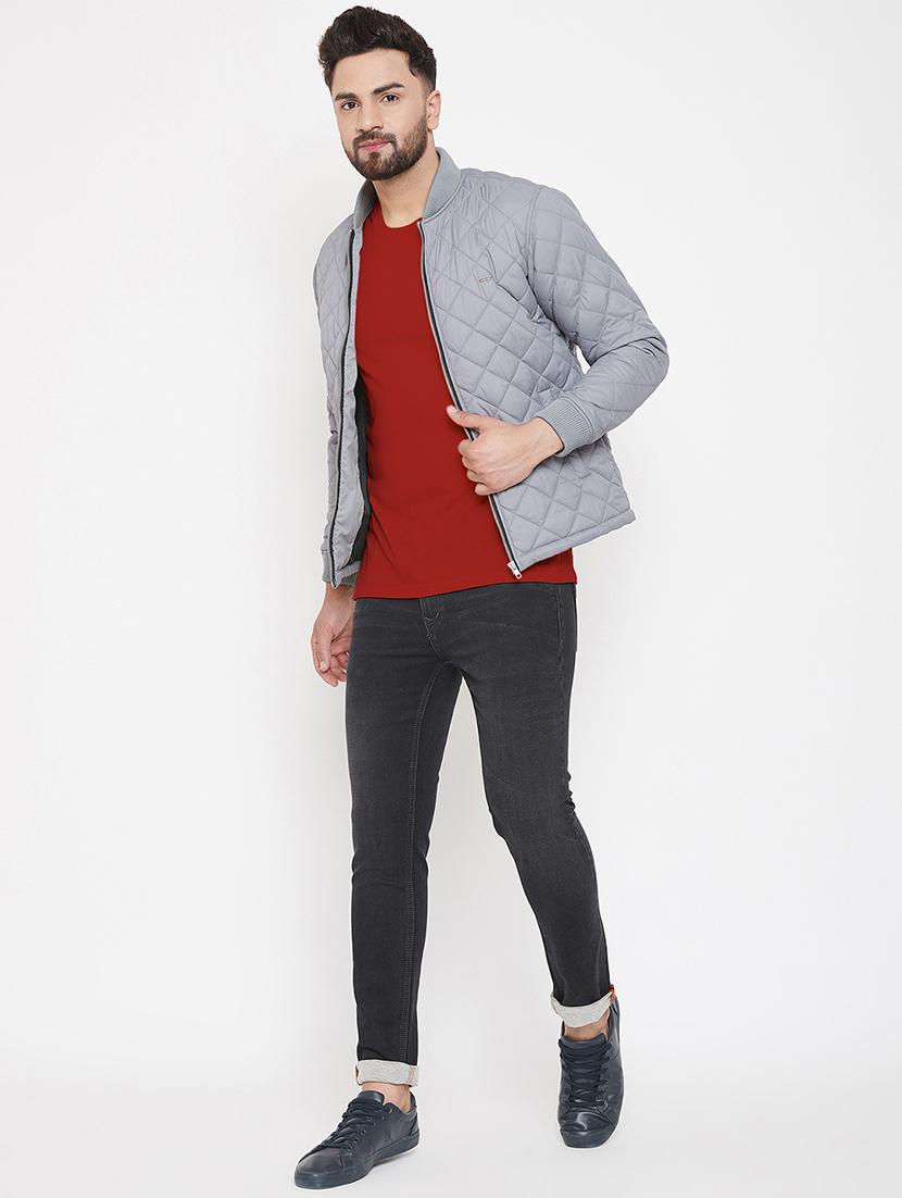 grey solid quilted jacket - 16941153 - Standard Image - 3