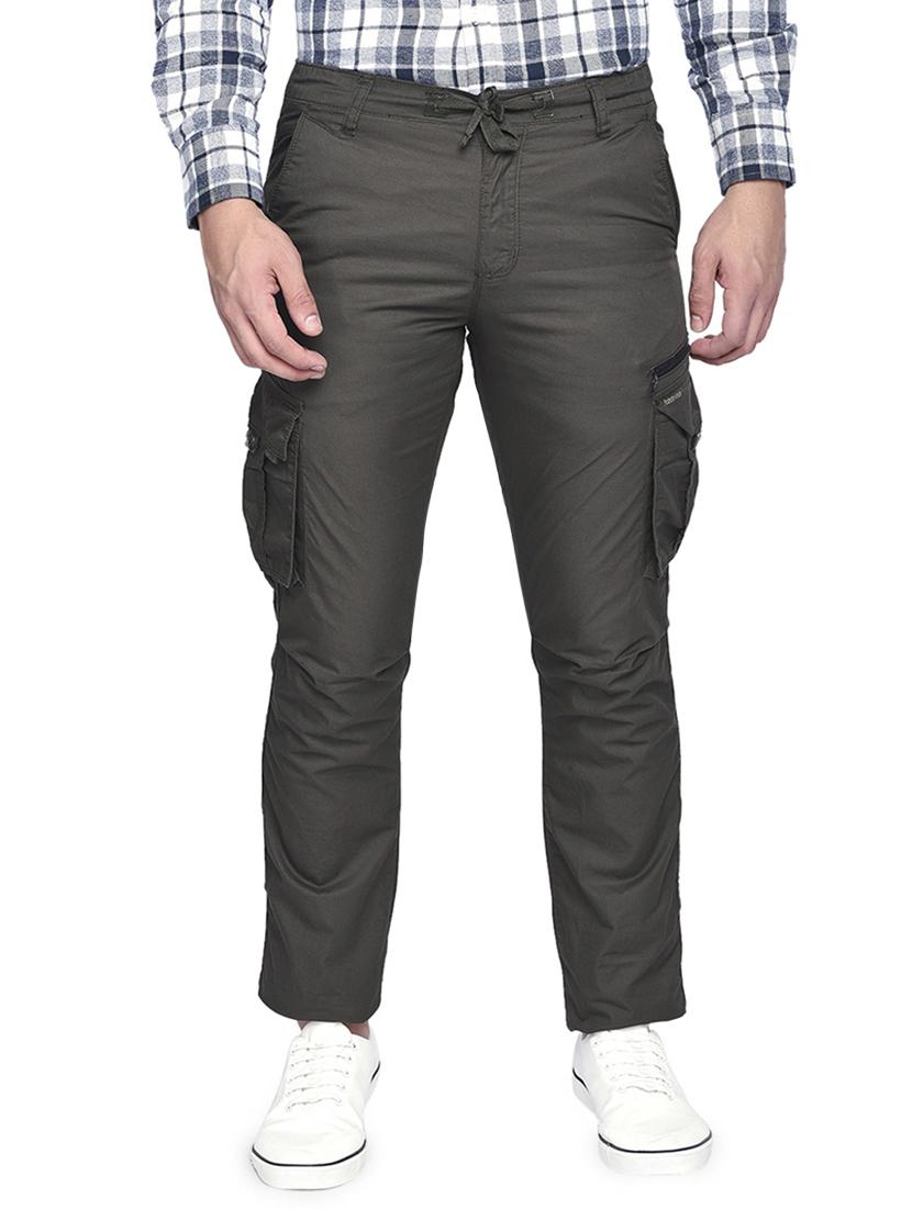 grey solid cargo trousers - 16941635 -  Zoom Image - 0