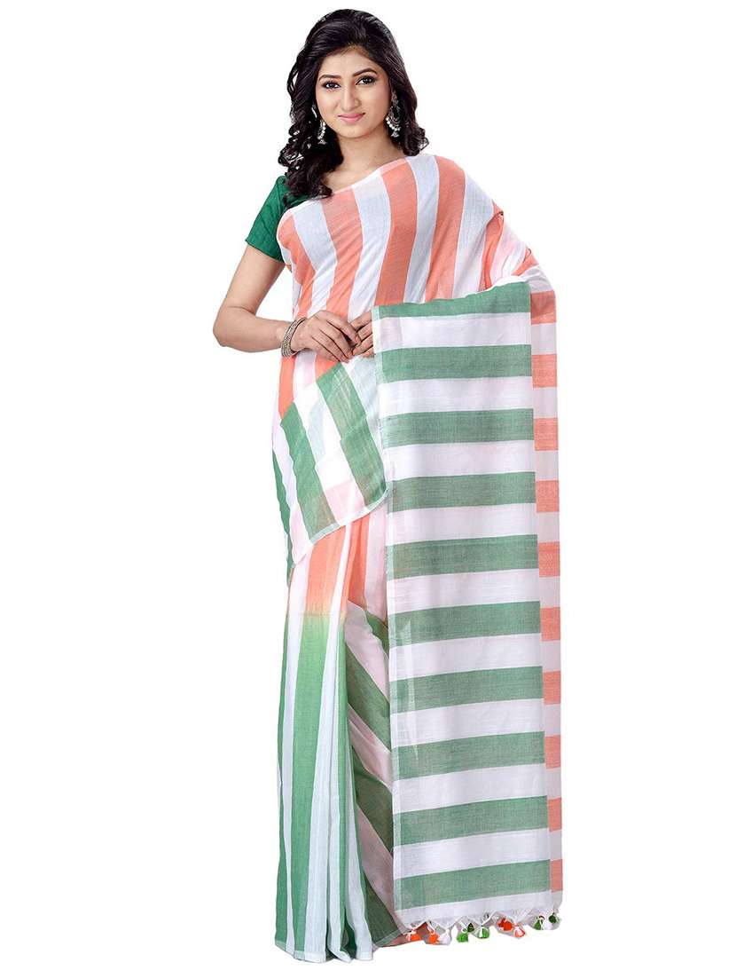women's stripes multi colored saree with blouse