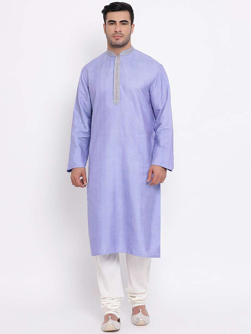 purple self design silk blend long kurta - 16942358 -  Zoom Image - 0