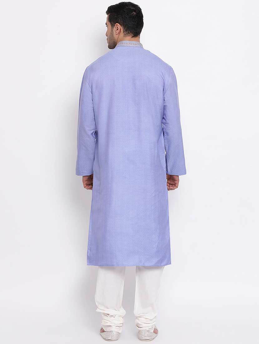 purple self design silk blend long kurta - 16942358 - Standard Image - 3