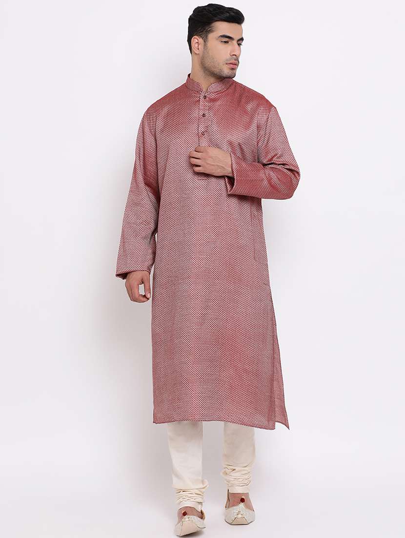 red jacquard long kurta