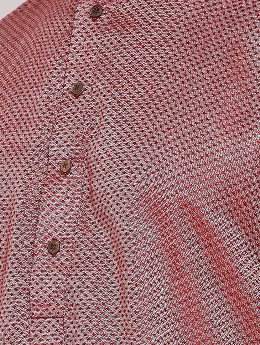 red jacquard long kurta - 16942371 -  Standard Image - 3