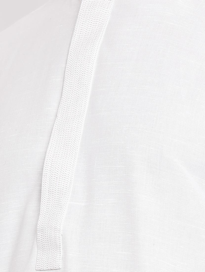 white solid khadi cotton long kurta with embroidered neckline - 16942381 - Standard Image - 3