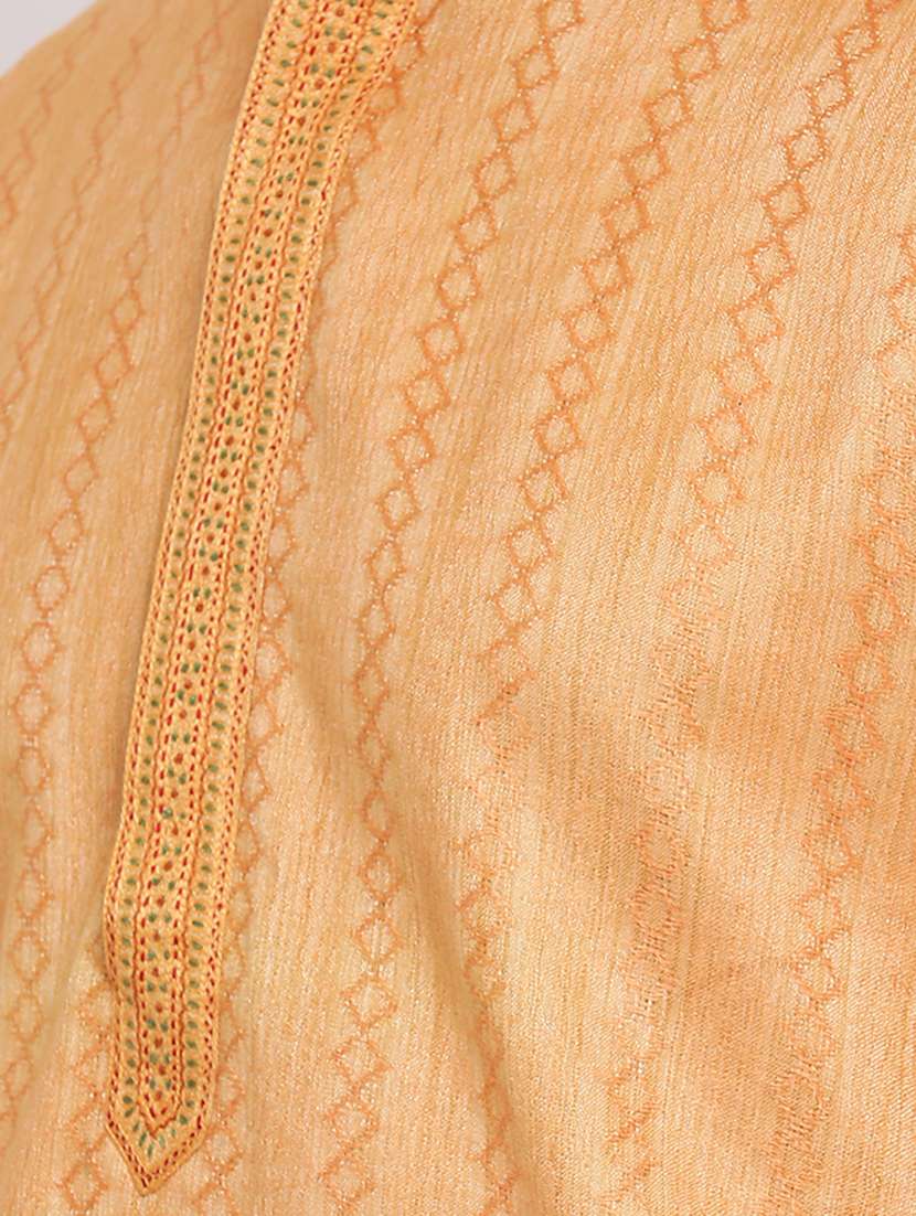 orange self design long kurta with embroidered neckline - 16942385 -  Standard Image - 3