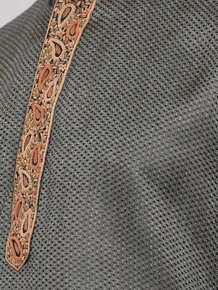 black jacquard long kurta with embroidered neckline - 16942387 -  Standard Image - 3