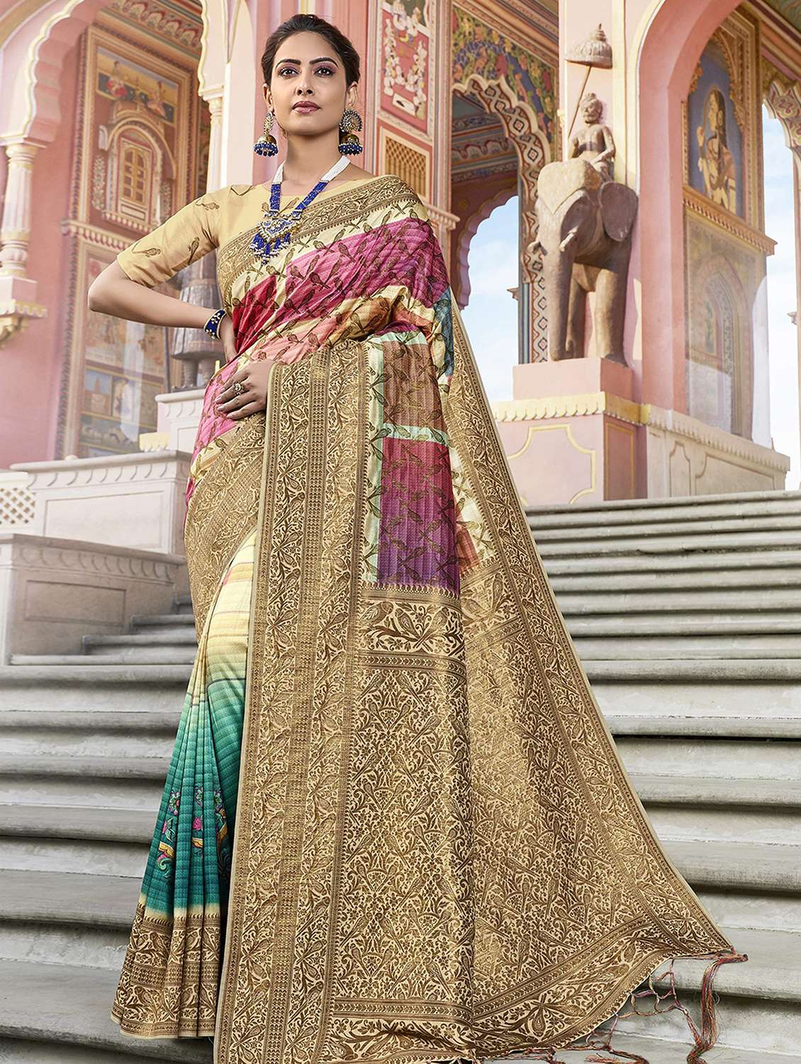 conversational woven saree with blouse