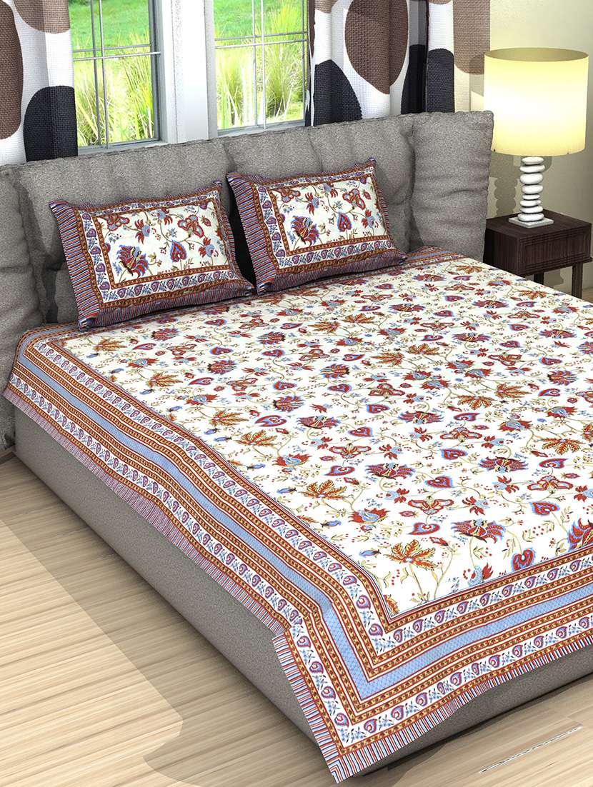 Buy online Cotton Floral Print Double Bed Sheet 2 Pillow Covers from