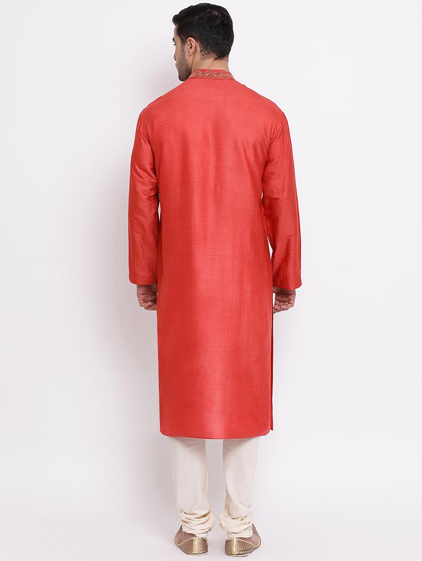 orange self design silk blend kurta churidar - 16943220 - Standard Image - 3