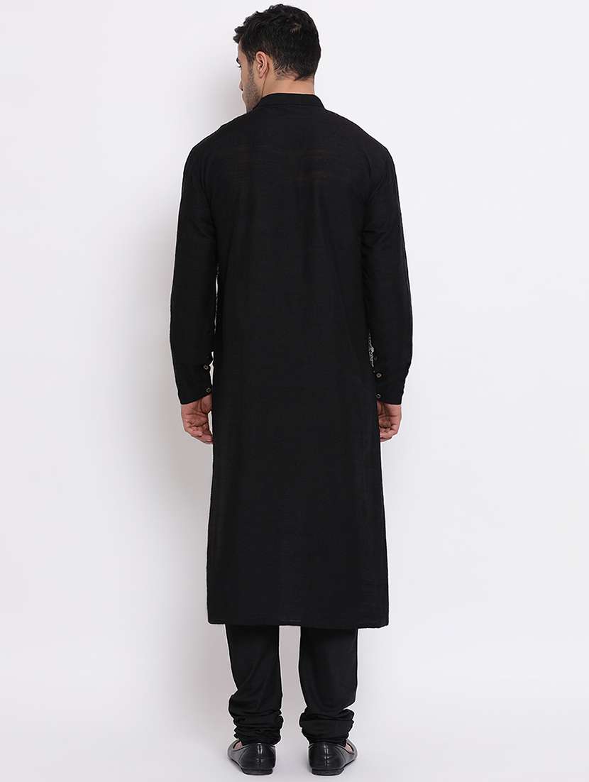 black pure silk brocade asymmetric kurta churidar set  - 16943222 -  Standard Image - 3