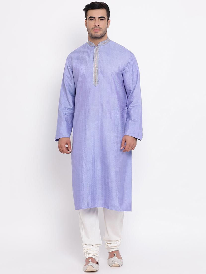 purple self design silk blend kurta churidar set - 16943226 - Zoom Image - 0