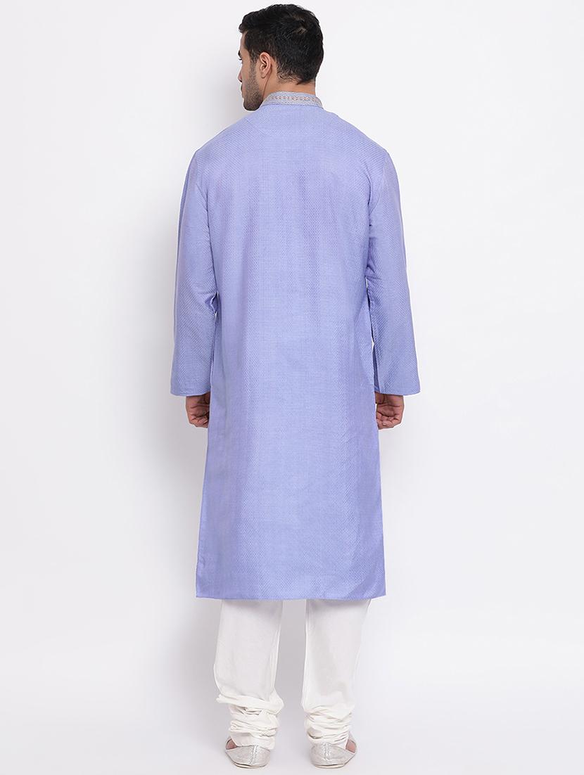 purple self design silk blend kurta churidar set - 16943226 - Standard Image - 3