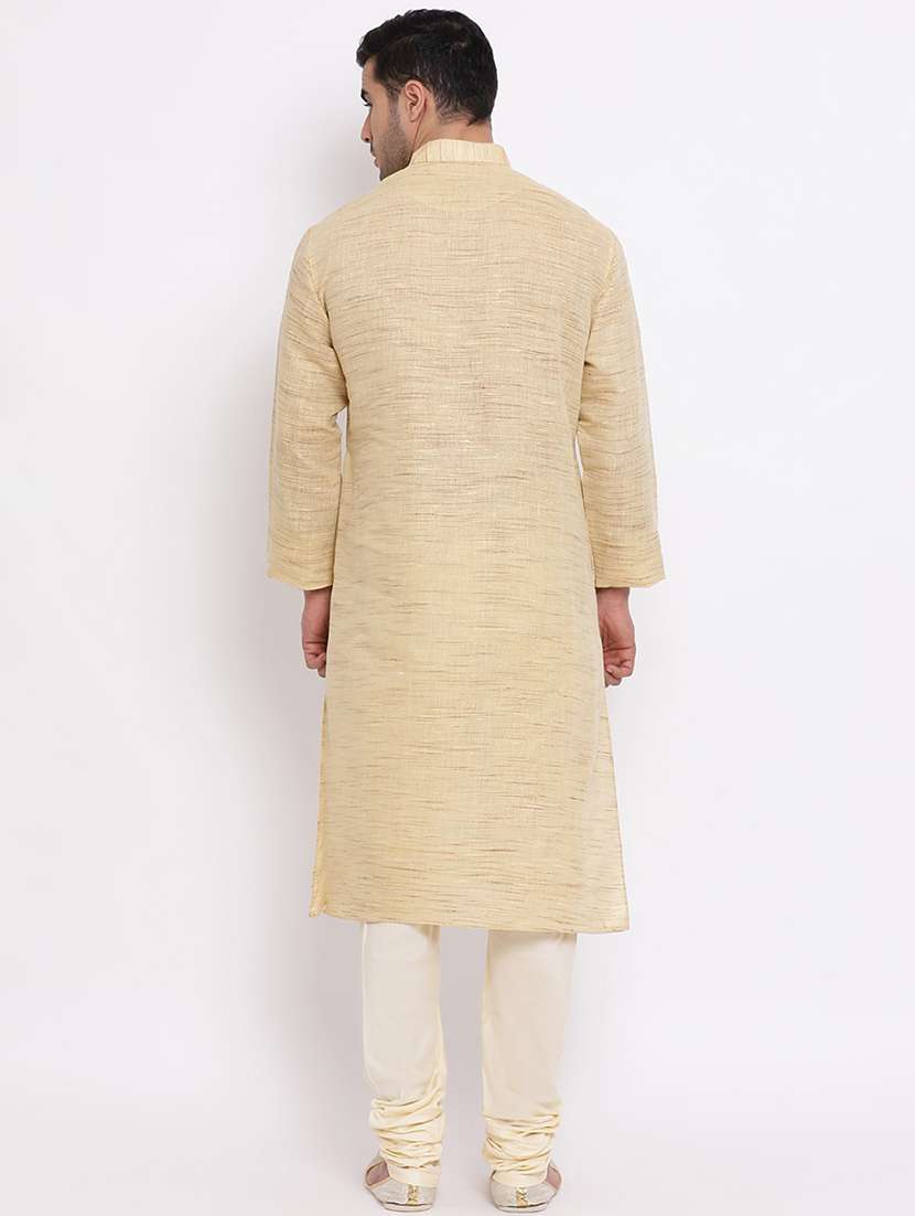 beige solid khadi kurta churidar set - 16943235 - Standard Image - 3