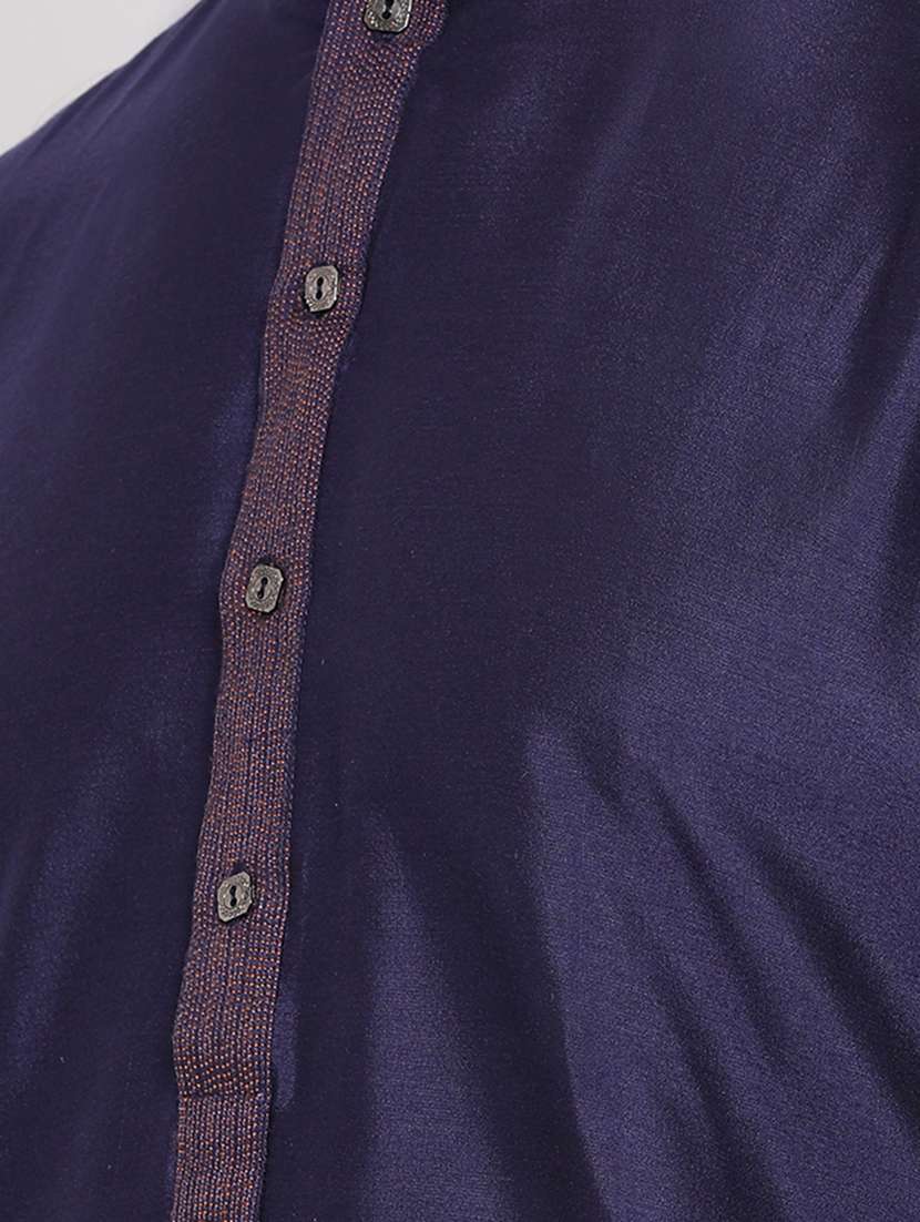 blue solid silk blend kurta churidar set - 16943238 -  Standard Image - 3