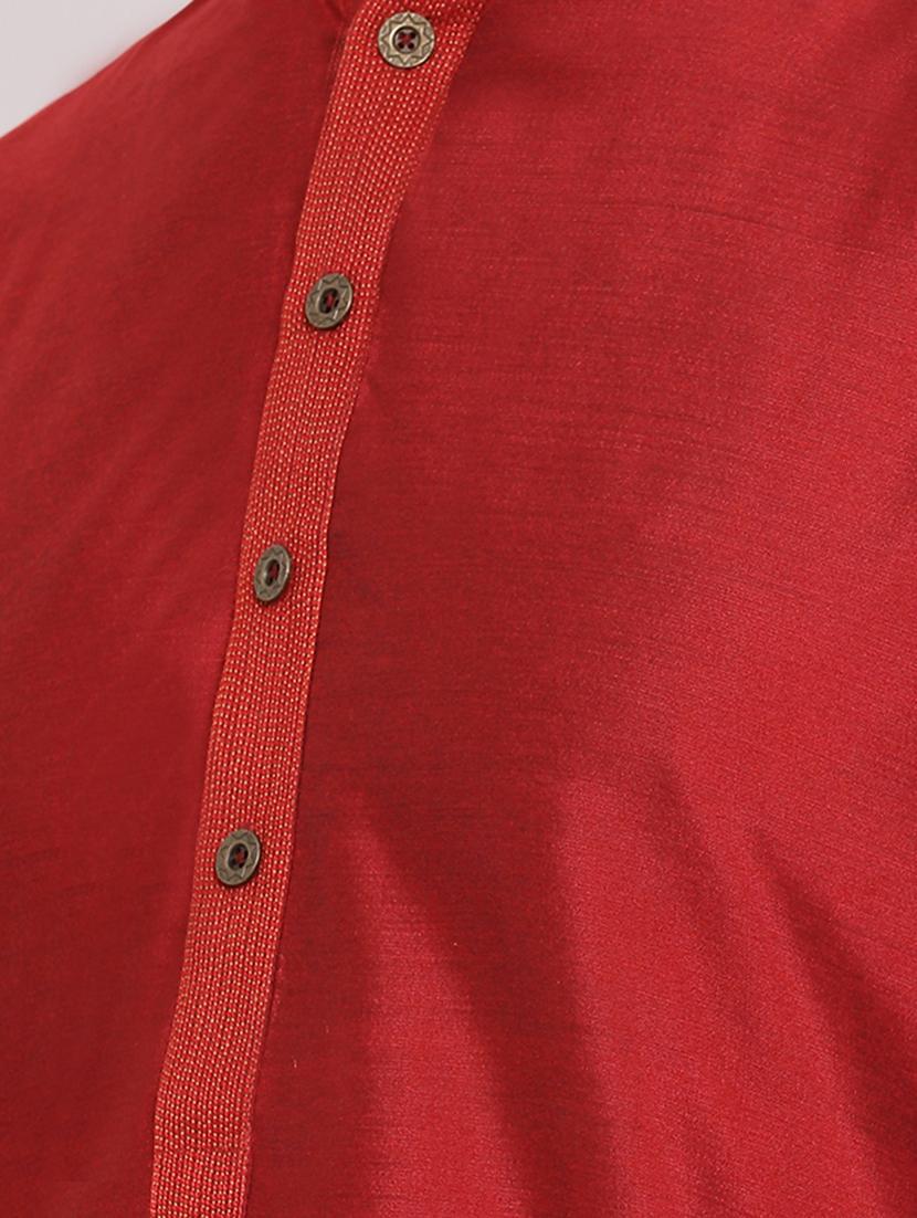 red solid silk blend kurta churidar set - 16943239 - Standard Image - 3
