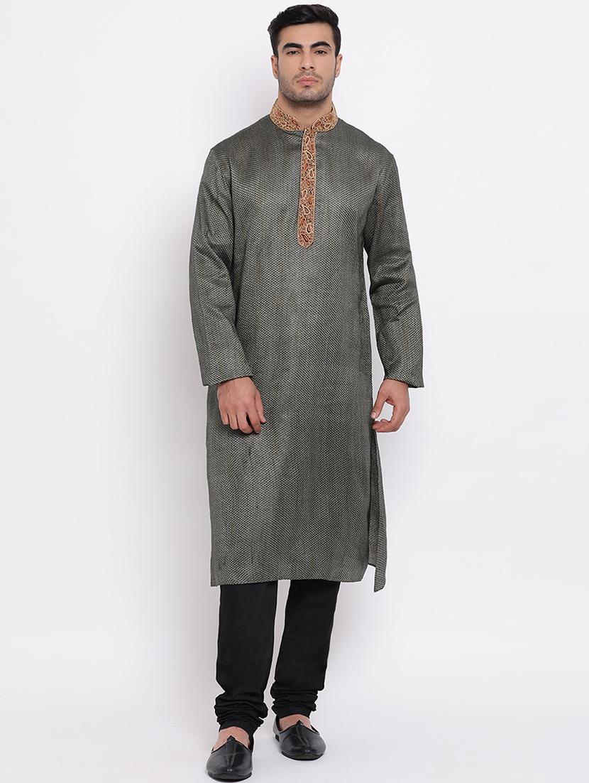 black jacquard kurta churidar set - 16943248 - Zoom Image - 0