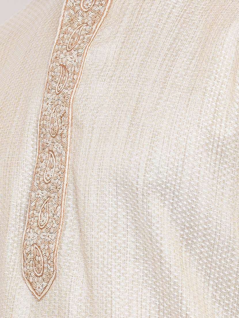 beige jacquard kurta churidar set - 16943250 -  Standard Image - 5