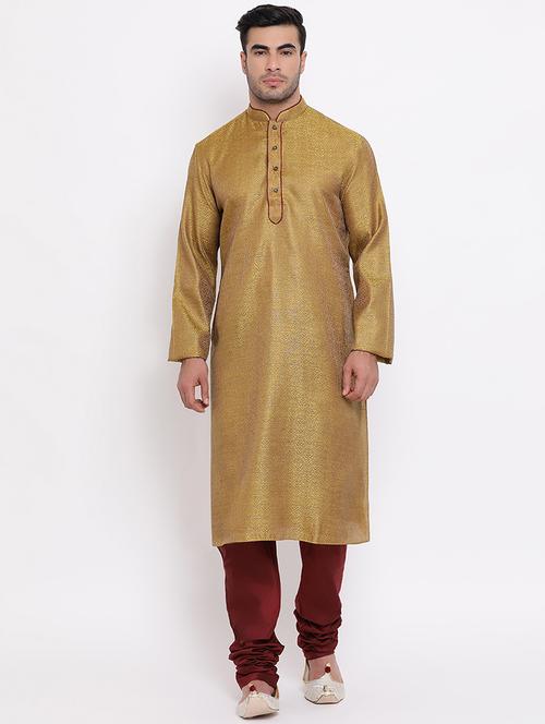 green pure silk brocade kurta churidar set - 16943255 - Standard Image - 0
