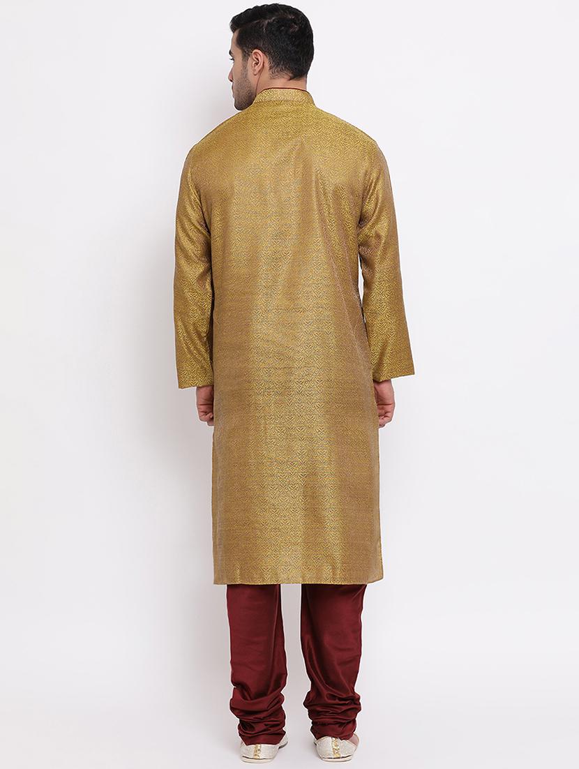 green pure silk brocade kurta churidar set - 16943255 - Standard Image - 3