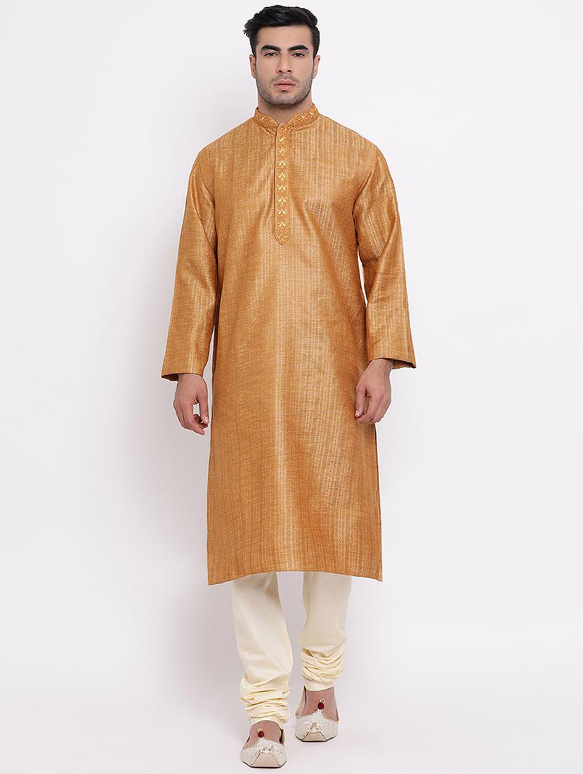 orange jacquard kurta churidar set - 16943259 - Zoom Image - 0