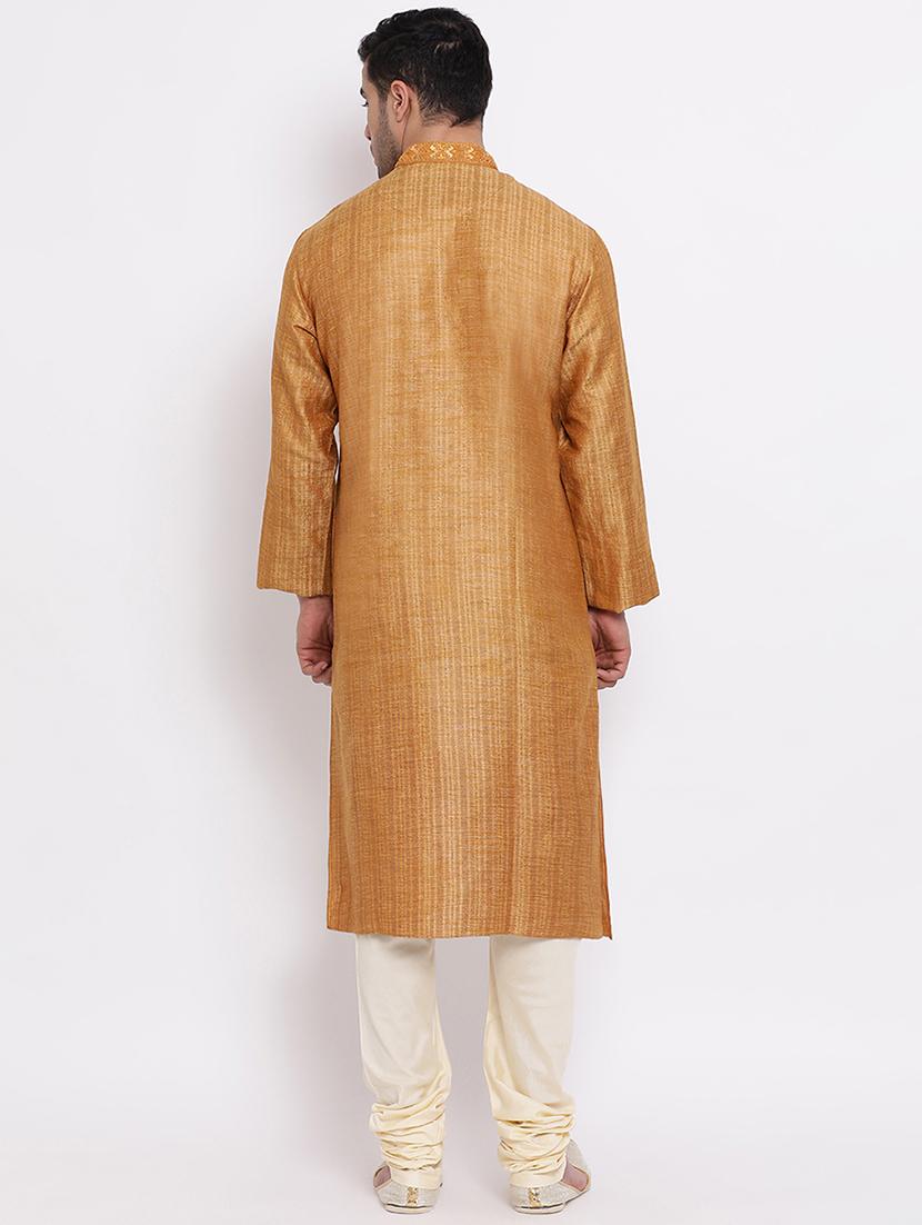 orange jacquard kurta churidar set - 16943259 - Standard Image - 3