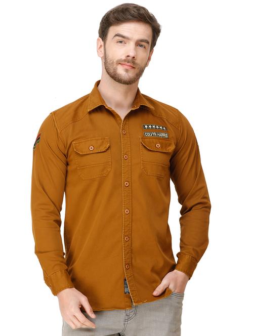 orange solid casual shirt - 16943404 - Standard Image - 0