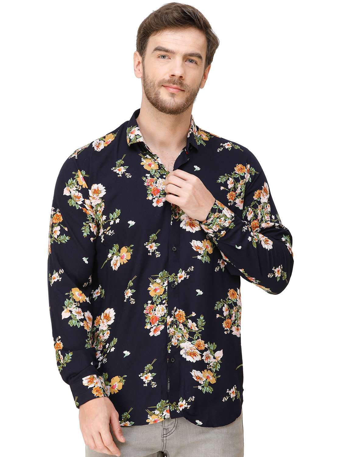 navy blue floral printed casual shirt - 16943418 -  Zoom Image - 0