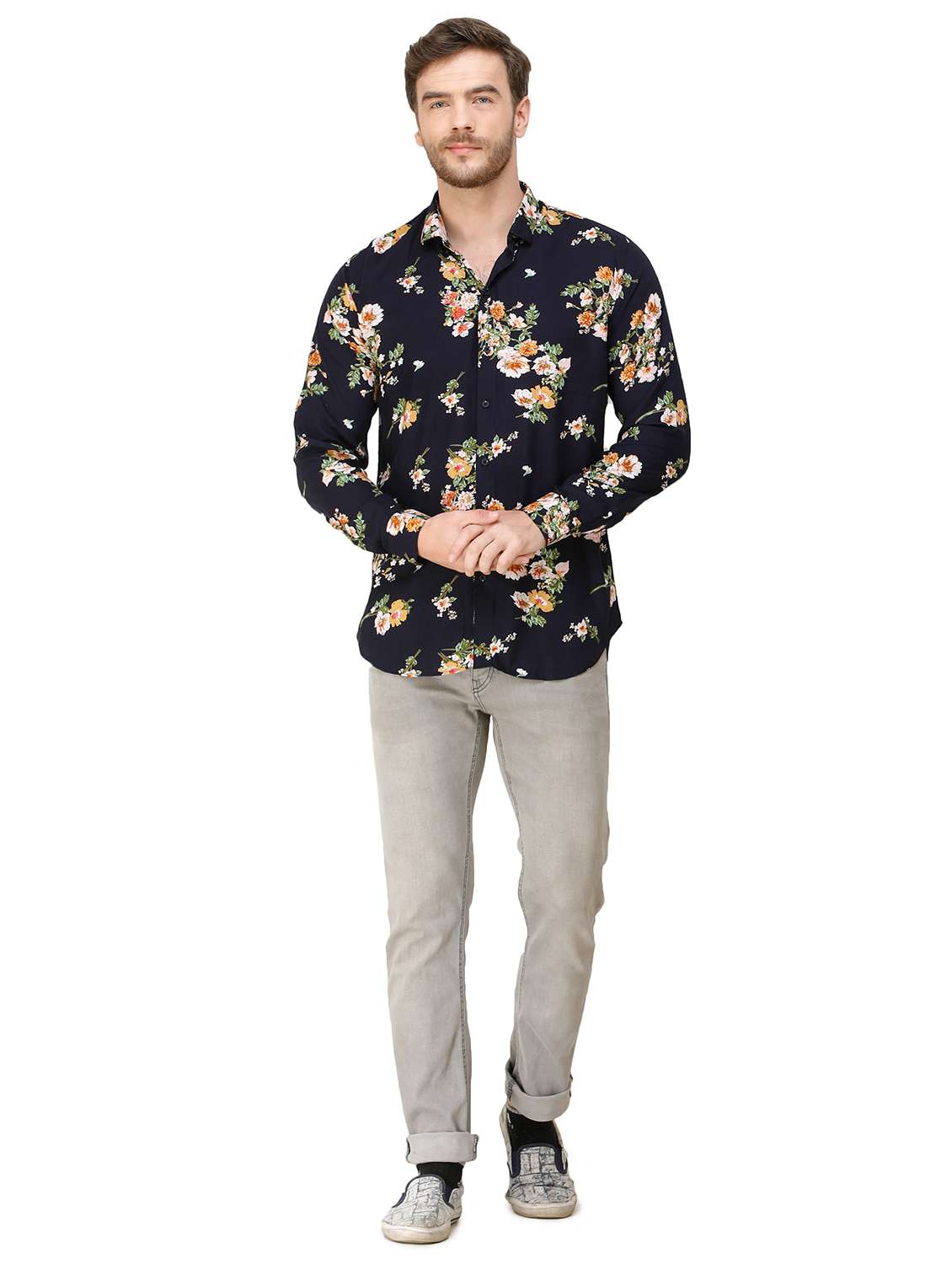 navy blue floral printed casual shirt - 16943418 - Standard Image - 3