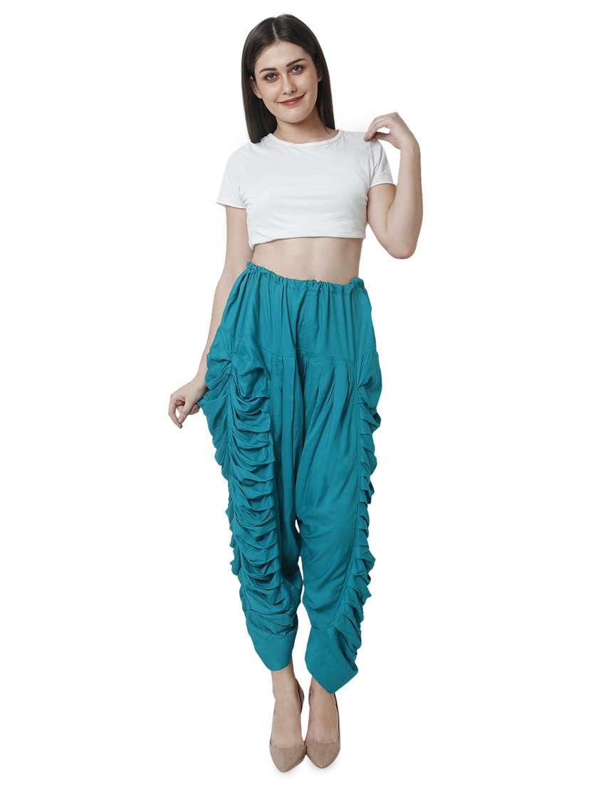 Green Rayon Dhoti Salwar Salwars - 16944013 -  Standard Image - 3