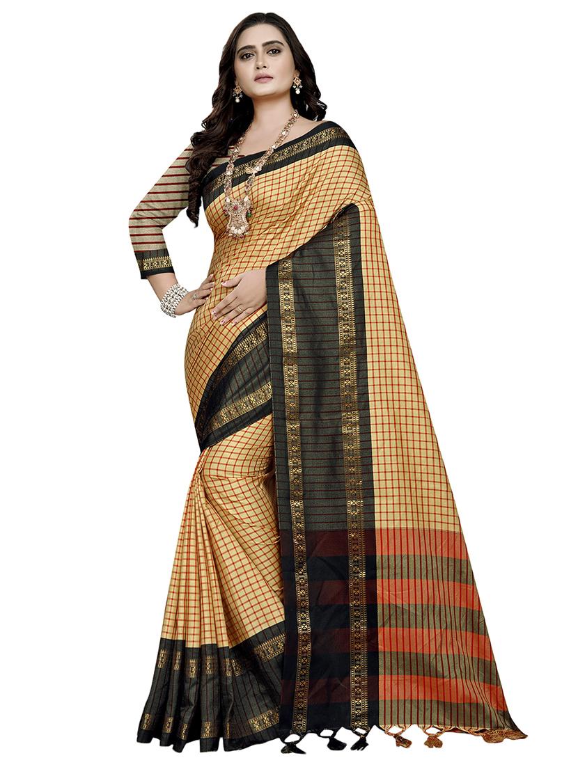 check printed saree with blouse - 16944282 - Zoom Image - 0