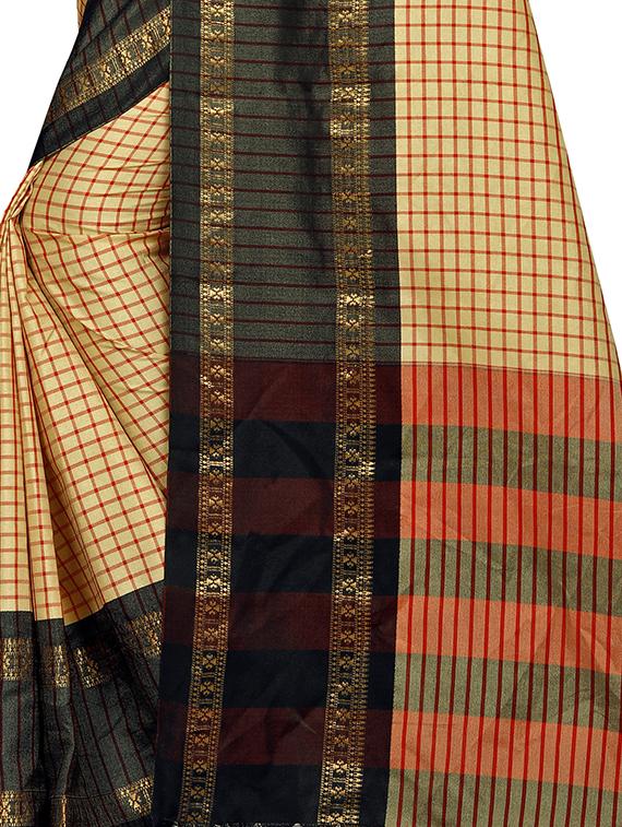 check printed saree with blouse - 16944282 - Standard Image - 3