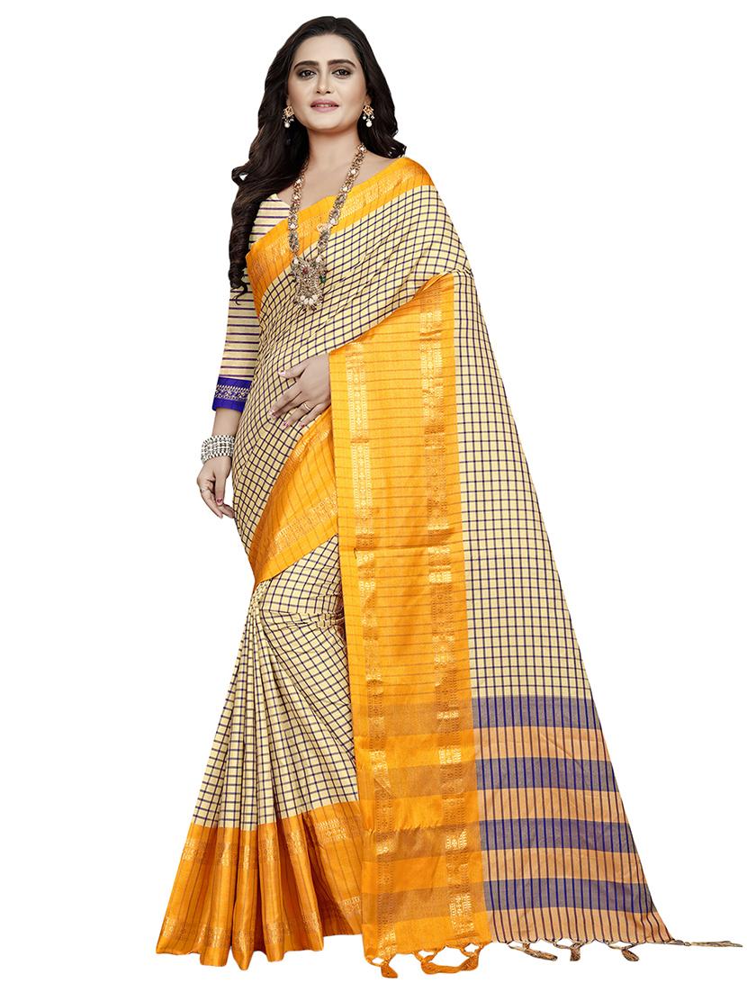 check printed saree with blouse - 16944286 - Zoom Image - 0