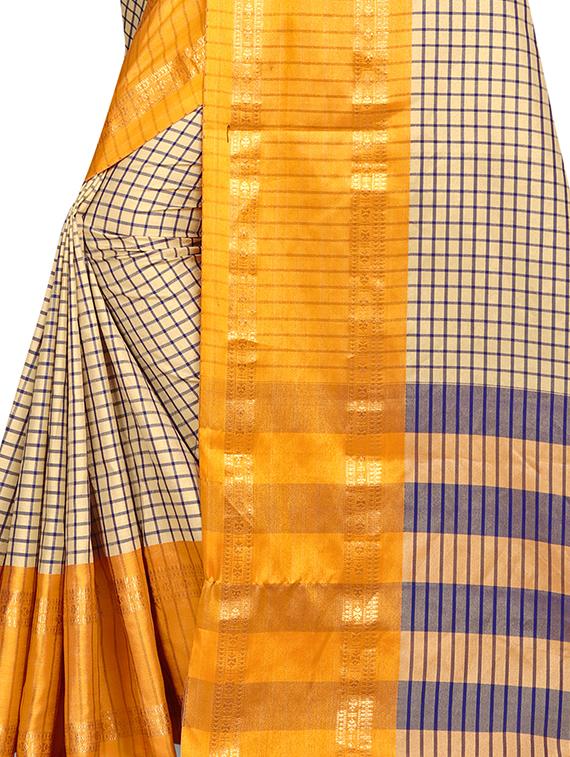 check printed saree with blouse - 16944286 - Standard Image - 3