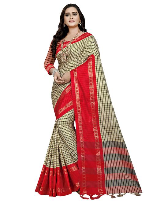 check printed saree with blouse - 16944287 - Standard Image - 0