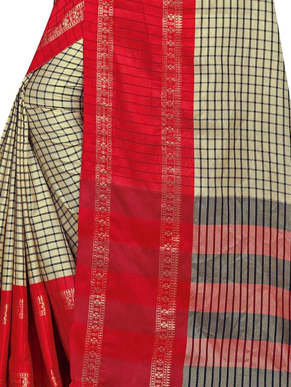 check printed saree with blouse - 16944287 - Standard Image - 3