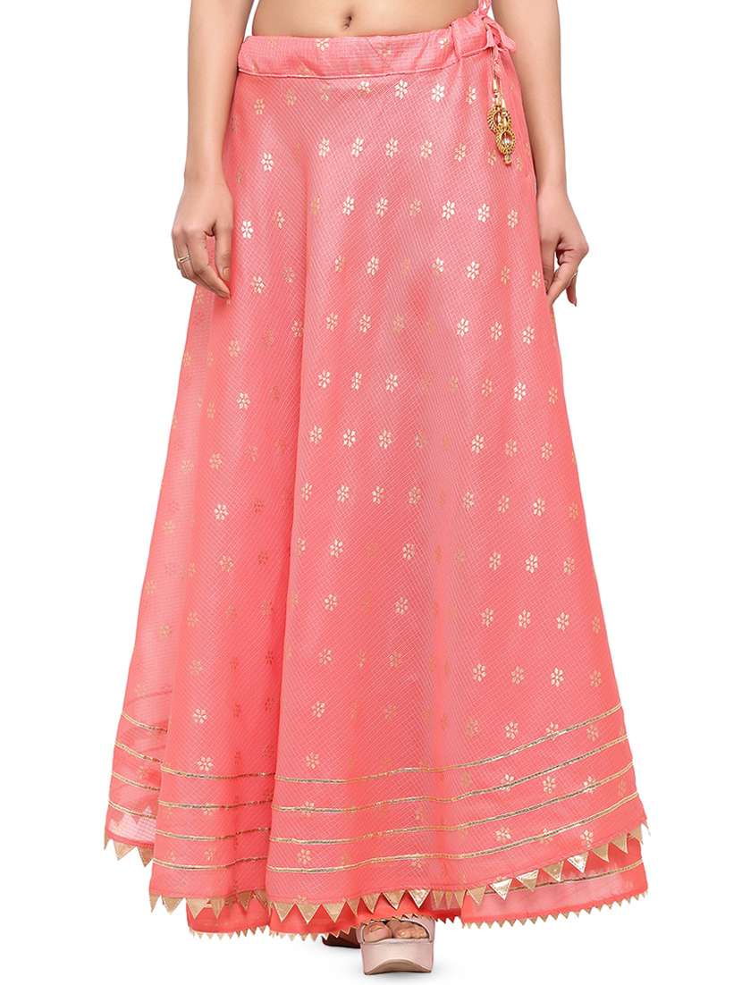 gold embroidered cotton a-line skirt