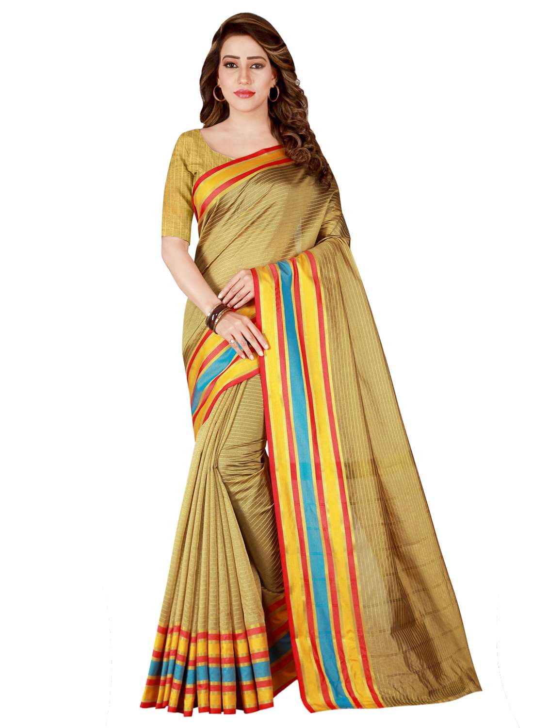 stripe printed saree with blouse - 16944967 - Zoom Image - 0