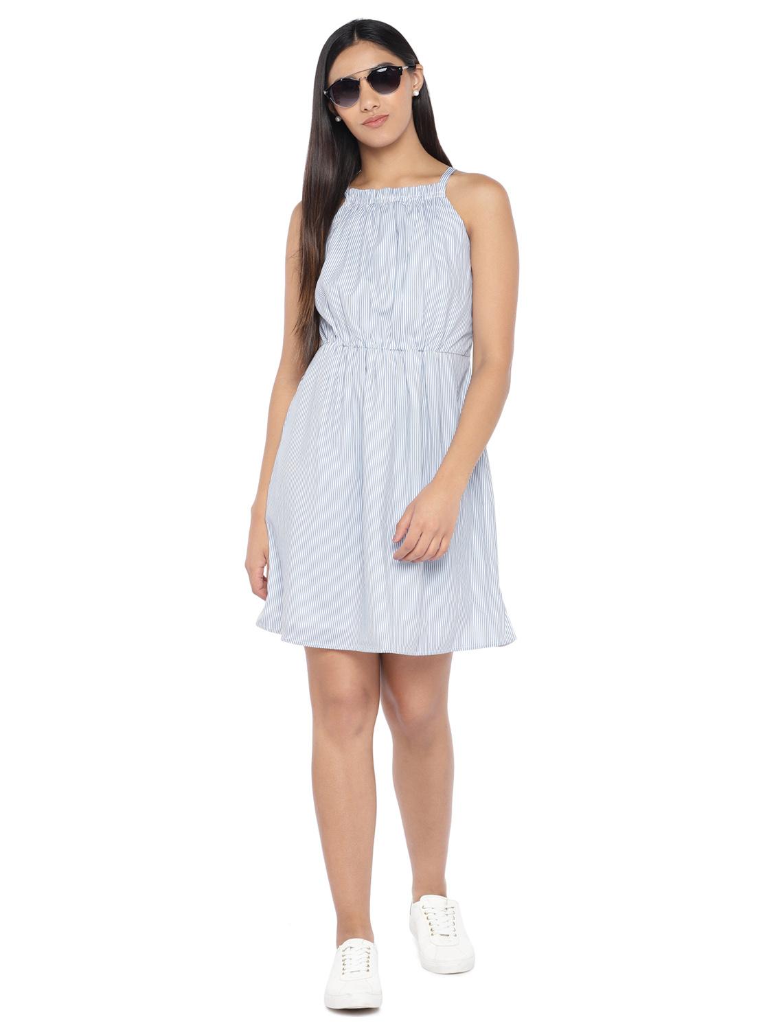 halter neck striped a-line dress - 16945526 - Standard Image - 3