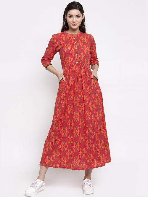 printed a-line ethnic dress - 16945562 - Standard Image - 0