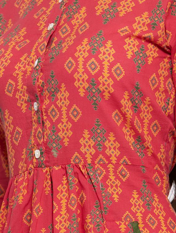 printed a-line ethnic dress - 16945562 - Standard Image - 3